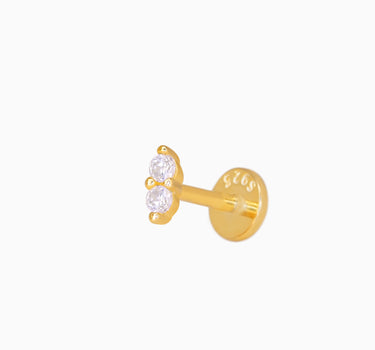 Diamond twin push pin earrings in 18k gold plated sterling silver as earlobe or cartilage earrings. 