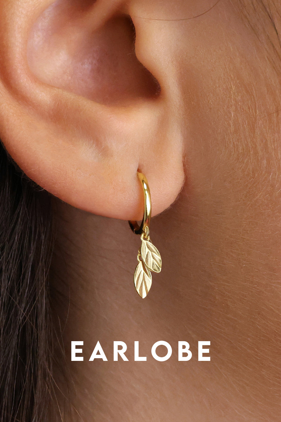 Earrings in 18K gold and 925 sterling silver for earlobe piercing 