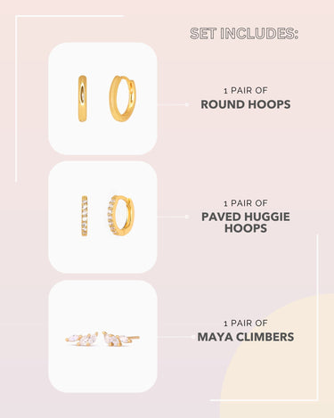 Gold hoop earrings with diamond climber stud earrings | eyrful