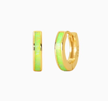 Lime Green Opal Inlay Hoops - eyrful