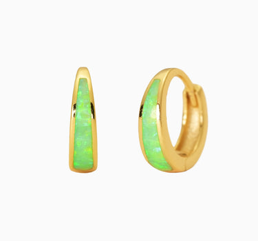 Lime Green Opal Inlay Tapered Hoops - eyrful