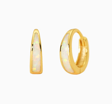 White Opal Inlay Tapered Hoops - eyrful