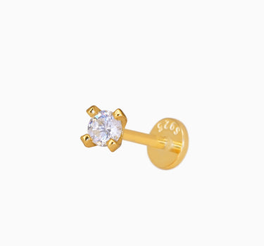 1.5mm diamond push pin earrings in 18K gold and sterling silver. 