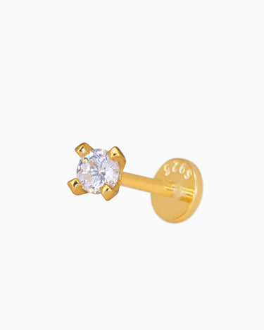 1.5mm diamond push pin earrings in 18K gold and sterling silver. 