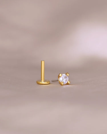 2.5mm diamond push pin earrings in sterling silver and 18K gold