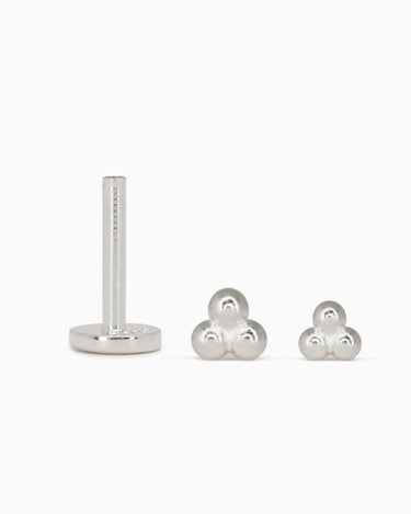 3 bead push pin earrings in sterling silver as earlobe or cartilage earrings.