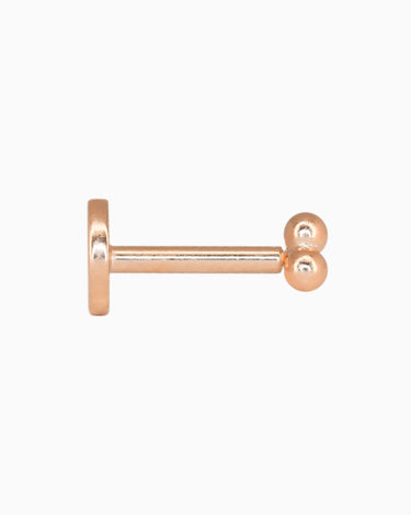 3 bead push pin earrings in rose gold plated sterling silver as earlobe or cartilage earrings.