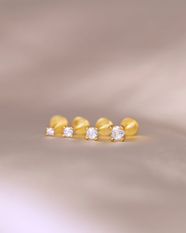 1.5mm to 3mm diamond push pin earrings in 18k gold and sterling silver. 