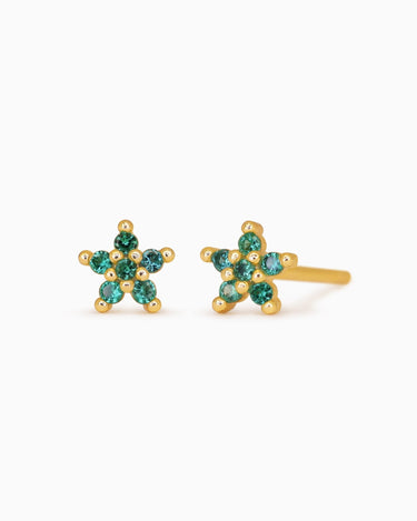 5 Petal Emerald Flower Studs - eyrful