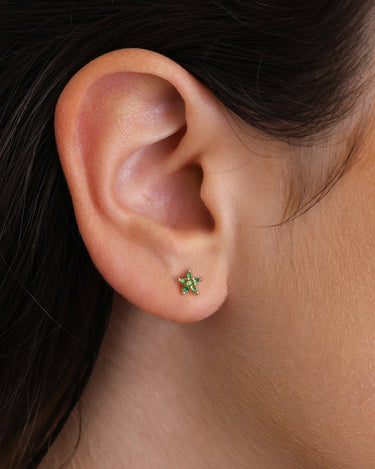 5 Petal Emerald Flower Studs - eyrful