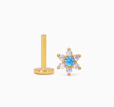 Aquamarine Flower Flat Back Labret - eyrful