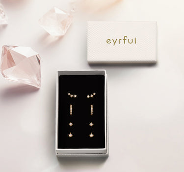 Diamond front back stud earrings and hoop earrings in a gift box | eyrful