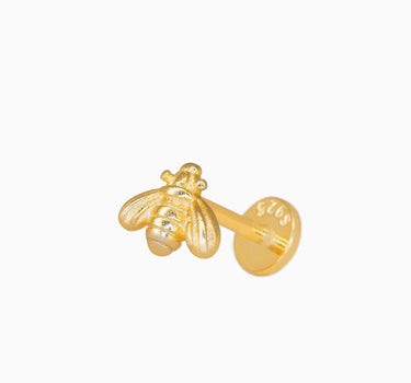Bee flat back earrings in 18K gold plated sterling silver as earlobe or cartilage earrings.