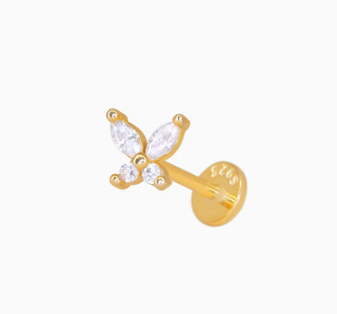 Diamond butterfly flat back earrings in 18K gold plated sterling silver as earlobe or cartilage earrings