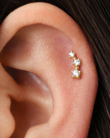 Diamond dainty climber flat back earrings in 18k gold as helix earrings