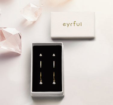 Diamond earring set with stud and hoop earrings in gift box | eyrful
