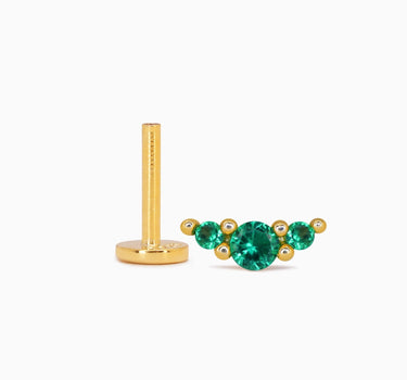 Emerald climber flat back earrings in 18K gold plated sterling silver as earlobe or cartilage earrings.