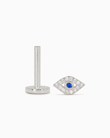 Evil eye push pin earrings in 925 sterling silver.