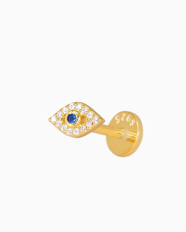 Evil eye push pin earrings paved with diamonds and sapphire stones.