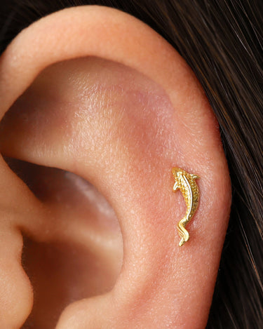 Koi fish flat back earrings in 18K gold as helix earrings