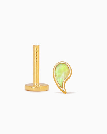 Lime Green Opal Comma Flat Back Labret - eyrful