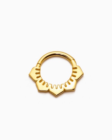 Lotus flower clicker hoop earrings in 18k gold and sterling silver as cartilage earrings 