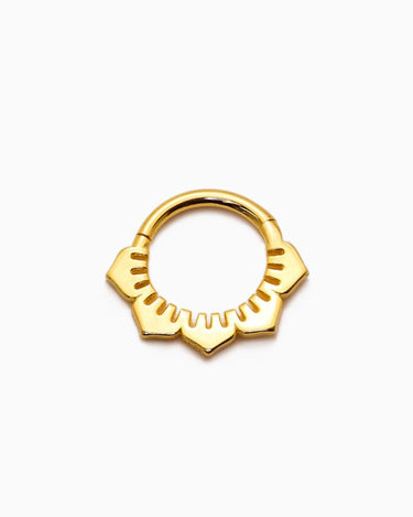 Lotus flower clicker hoop earrings in 18k gold and sterling silver