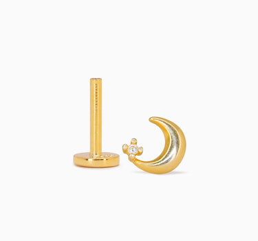 Moon & stone flat back earrings in 18K gold plated sterling silver as earlobe or cartilage earrings.