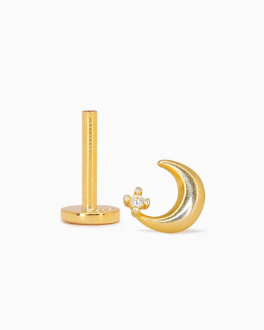 Moon & stone flat back earrings in 18K gold plated sterling silver as earlobe or cartilage earrings.