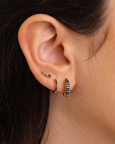 Paved Black Onyx Baguette Hoops - eyrful