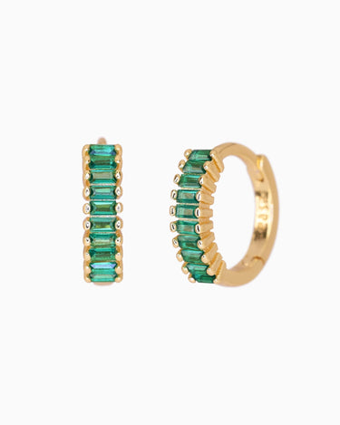 Paved Emerald Baguette Hoops - eyrful
