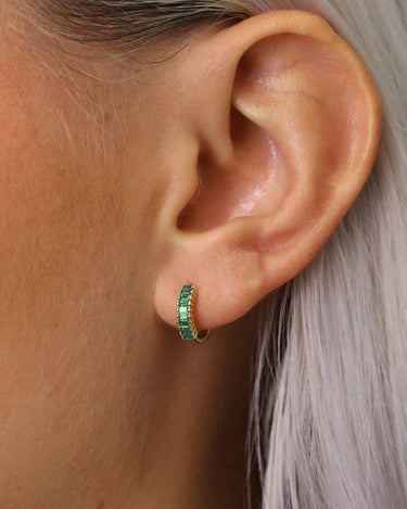 Paved Emerald Baguette Hoops - eyrful