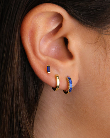 Paved Sapphire Baguette Hoops - eyrful