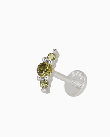 Peridot climber flat back earrings in sterling silver as earlobe or cartilage earrings.