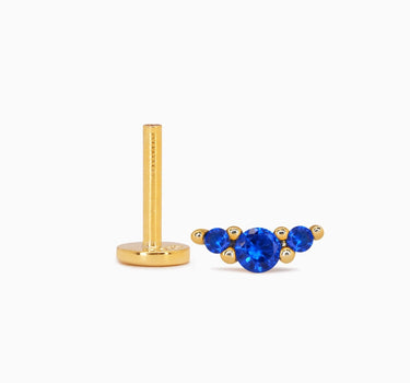 Sapphire climber flat back earrings in 18k gold plated sterling silver as earlobe or cartilage earrings.