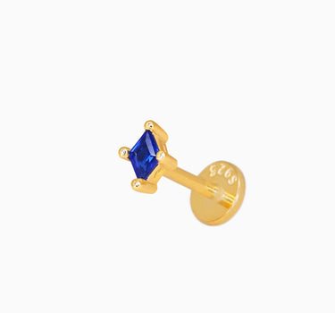 Sapphire birthstone cut flat back earrings in 18K gold plated sterling silver as earlobe or cartilage earrings.