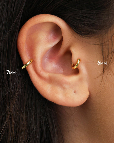 18K gold solid clicker hoop earrings as tragus and helix earrings