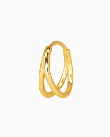 Solid double clicker hoop earrings in 18k gold and sterling silver. 