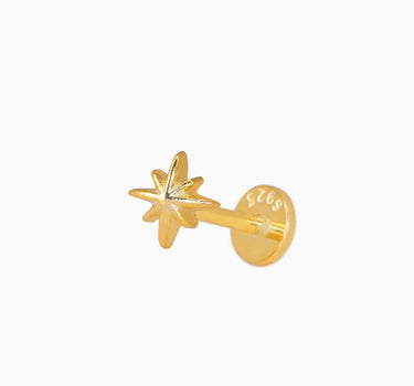 Starburst push pin earrings in 18K gold and sterling silver as earlobe or cartilage earrings.